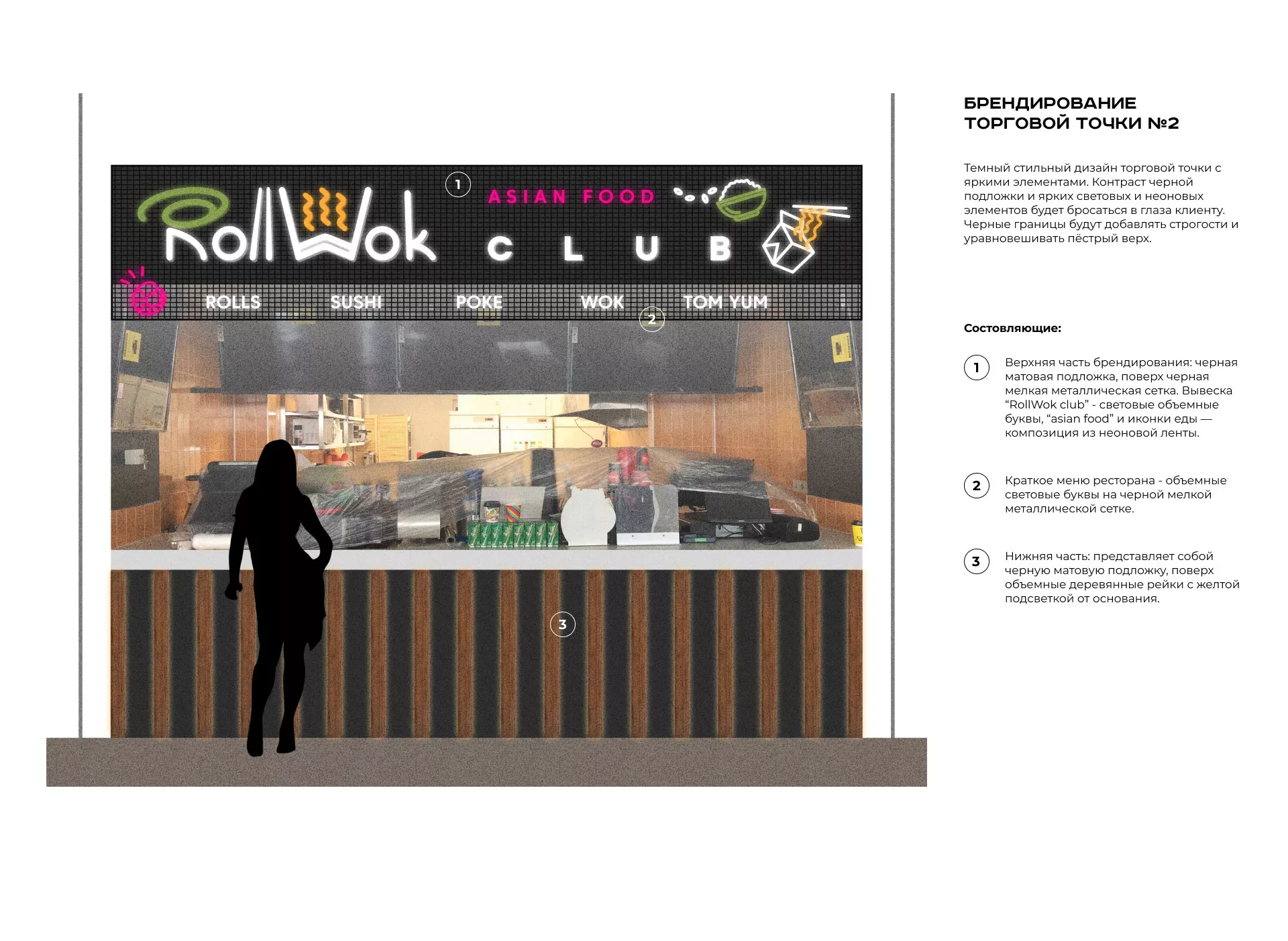 Брендирование торговых точек суши-бара «Roll Wok Club» в Когалыме